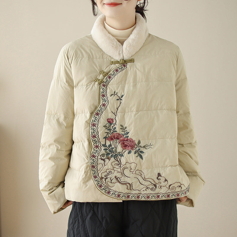 Retro Buttoned Women's Cotton Coat Tang Suit Winter Fur Collar Cotton Coat Ethnic Style New Chinese Embroidered Cotton Coat Ladies Top