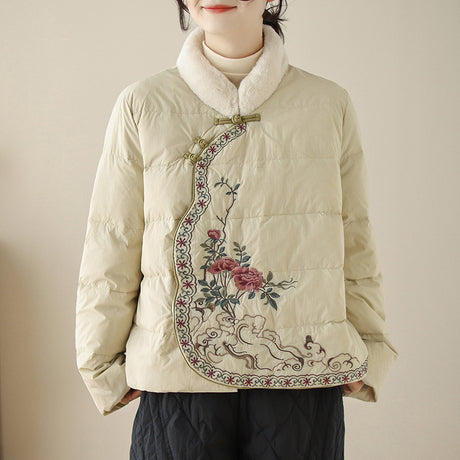 Retro geknöpfte Frauen -Baumwollmantel Tang Anzug Winterpelzkragen Baumwollmantel Ethnischer Stil neuer chinesischer gestickter Baumwollmantel Damen Top