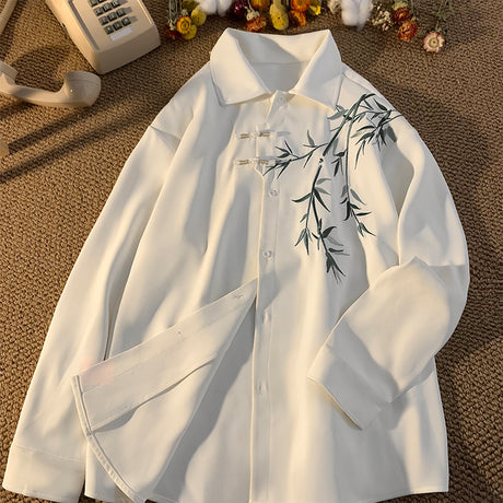 Neues chinesisches Stil Bambus Stickerei Shirt Herren Spring Tide Marke Kimono Robe Casual Tang Kleid Herrenjacke