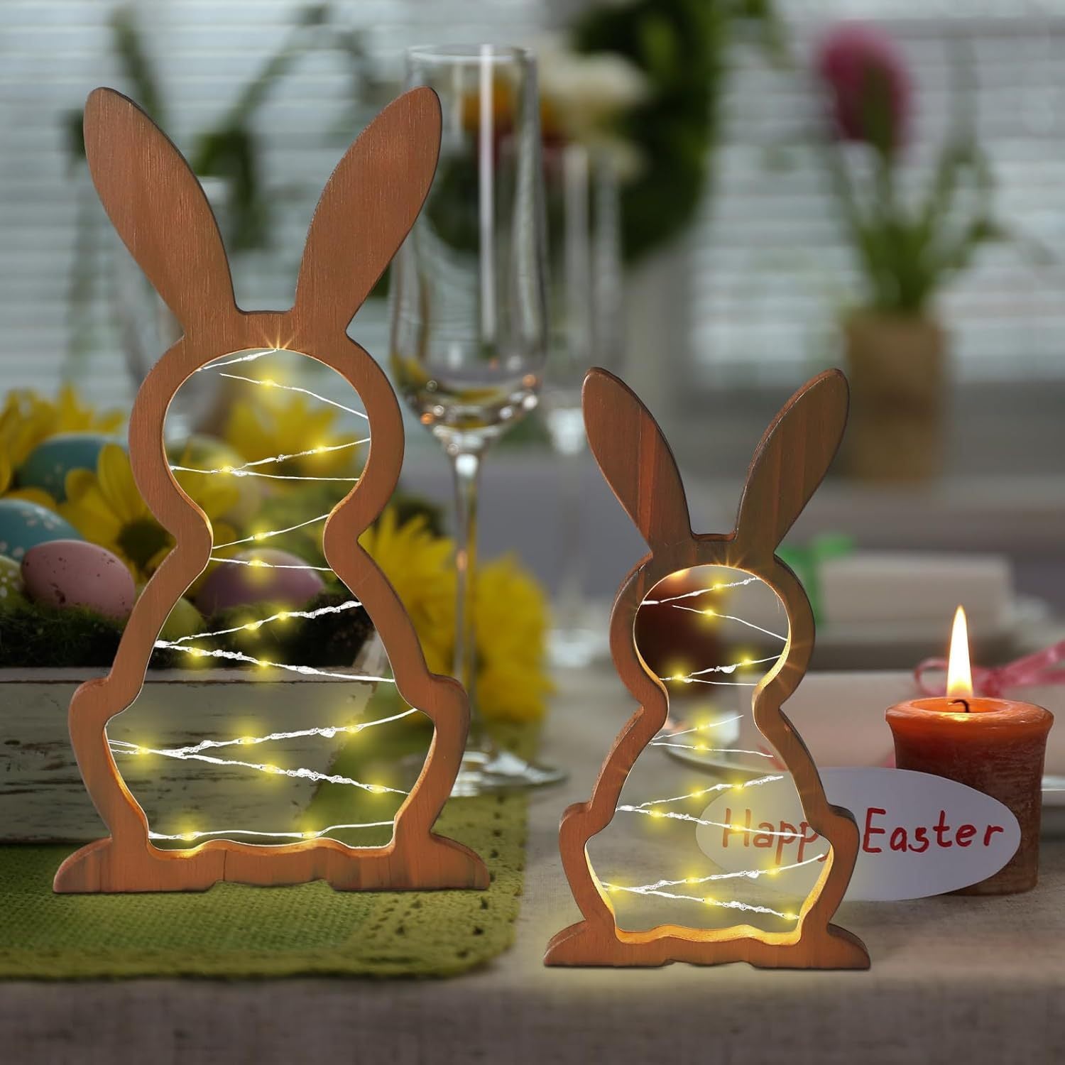 Easter Rabbit Nightlight Wooden Party Decoration Ornaments