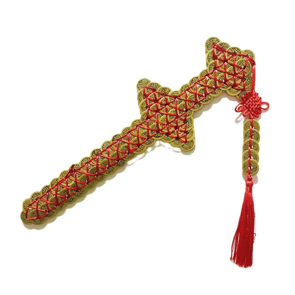 Red Rope Braided Five Emperor Money Copper Sword Feng Shui Gifts