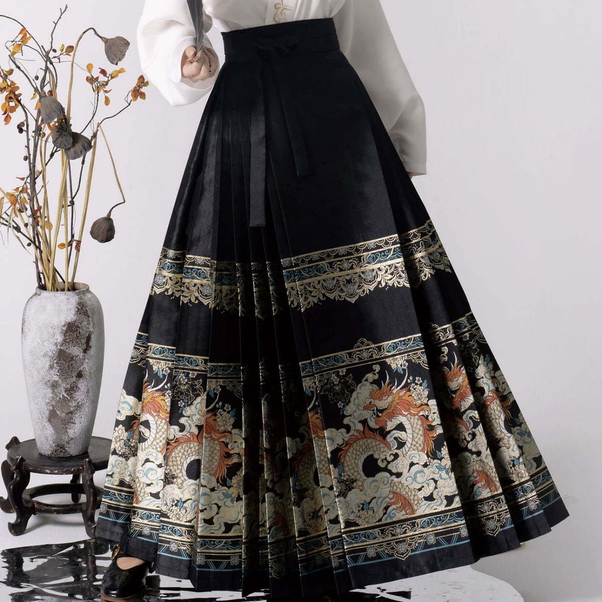 Su yu Huasang "Dragon treten Schnee" Ming Ma Gesicht Rock Imitation Make -up Blume Hanfu Frauen Flugzeughülle Neujahr Herbst- und Winterset