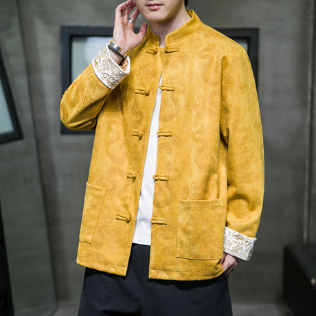 Spring and Autumn Men's Youth Ancient Style Hanfu Jacket Round Button Chinese Jacket Tang Suit