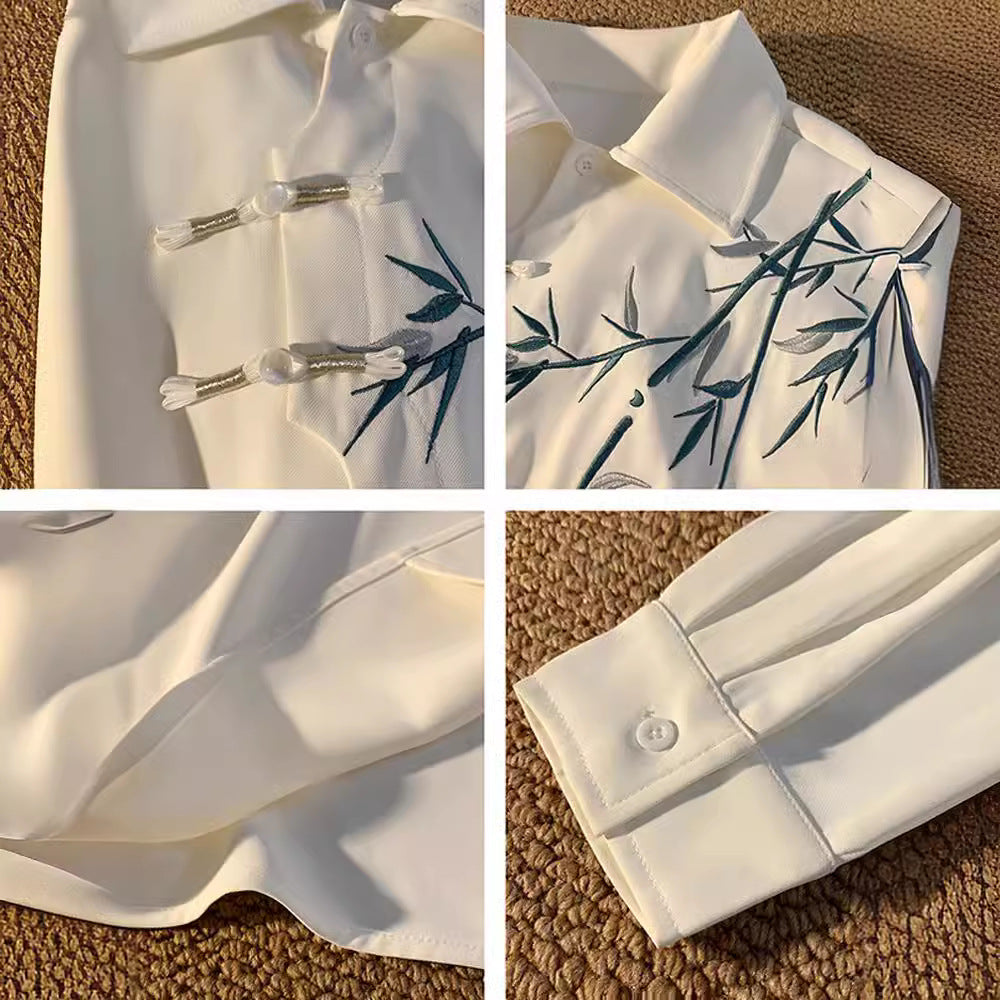 New Chinese Style Bamboo Embroidery Shirt Men's Spring Tide Brand Kimono Robe Casual Tang Dress Men's Jacket