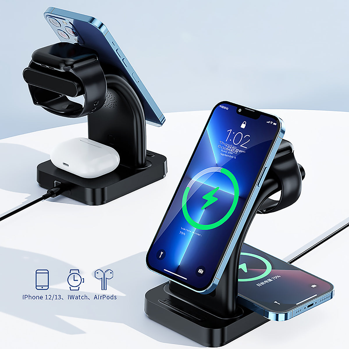 3-in-1 Wireless Desktop Charging Station for Phone, Watch & Earbuds-3