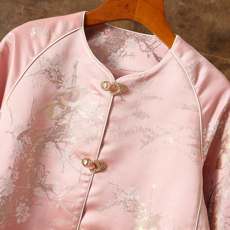 Neuer ethnischer Stil Hanfu Mode Frauen loser Jacquard Festliche Pflaumenblüte langärmeliges Top