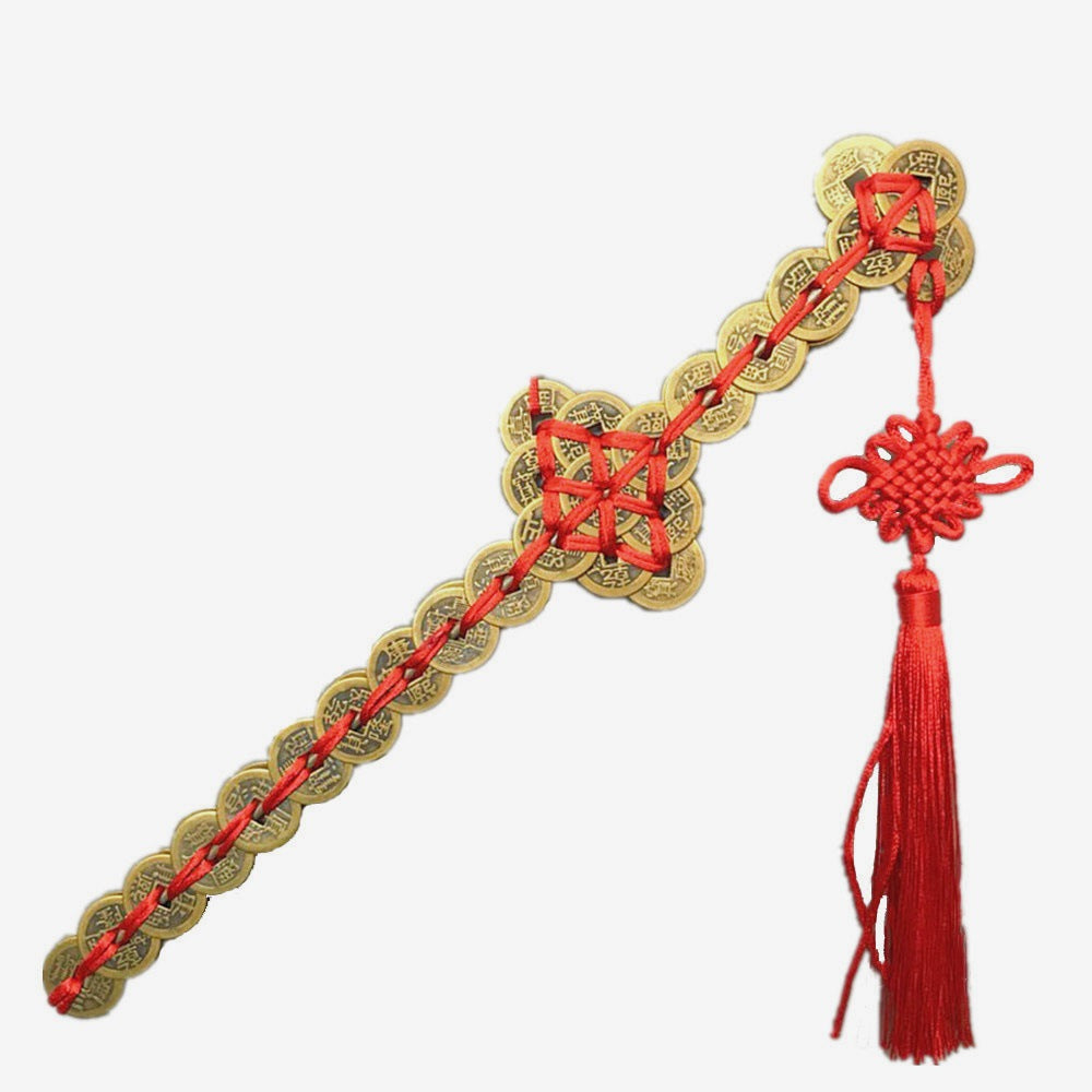 Red Rope Braided Five Emperor Money Copper Sword Feng Shui Gifts