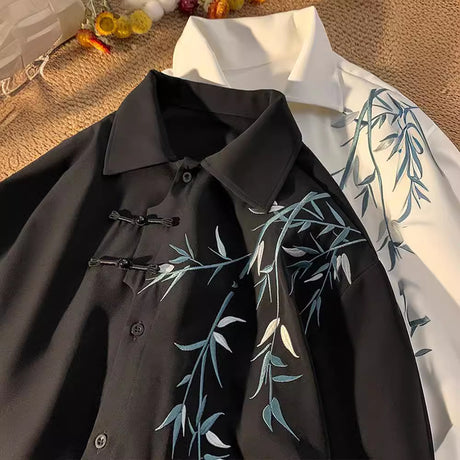 Neues chinesisches Stil Bambus Stickerei Shirt Herren Spring Tide Marke Kimono Robe Casual Tang Kleid Herrenjacke