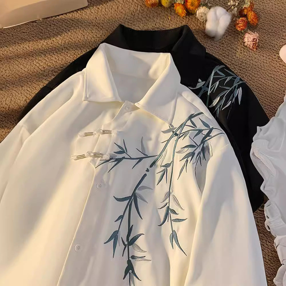 New Chinese Style Bamboo Embroidery Shirt Men's Spring Tide Brand Kimono Robe Casual Tang Dress Men's Jacket