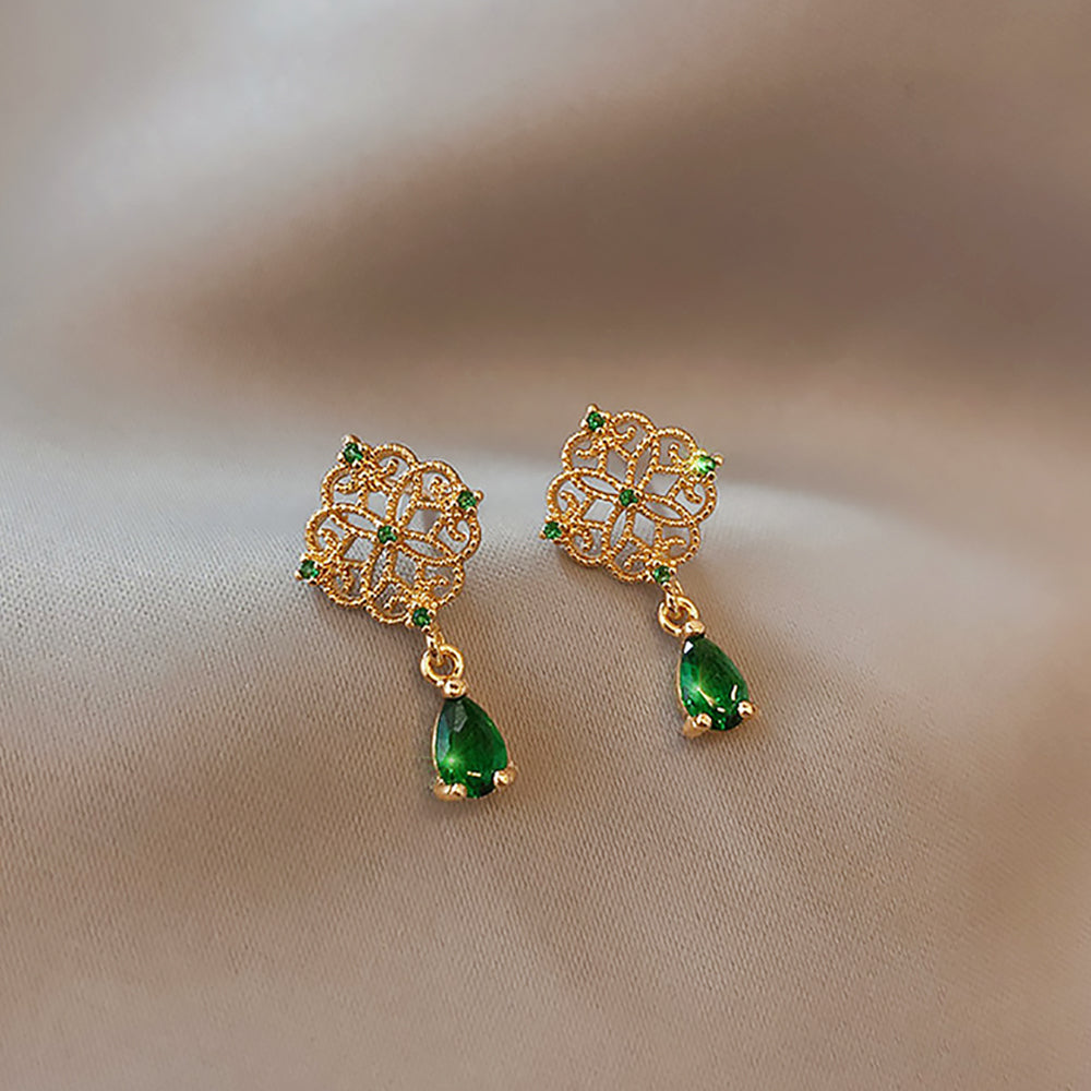 Emerald Green Stud Earrings Vintage Chinese Style Jewelry-3