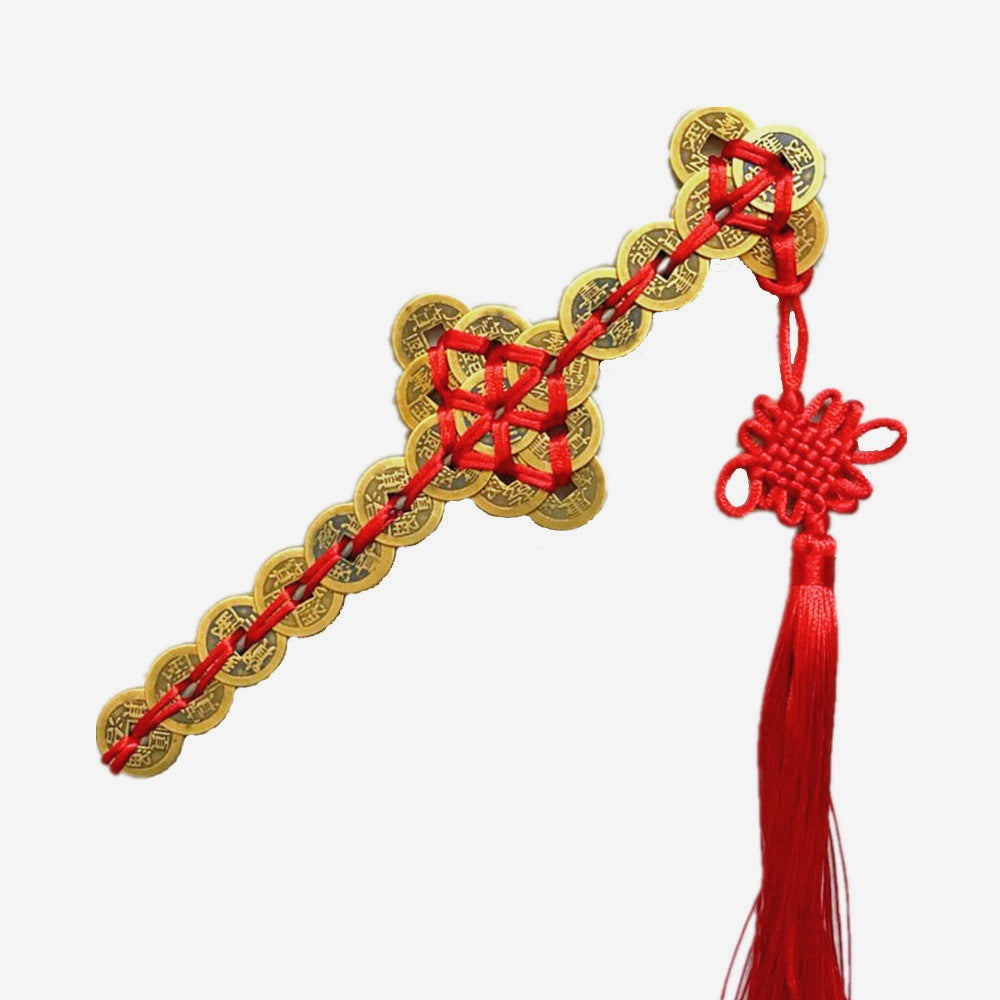 Red Rope Braided Five Emperor Money Copper Sword Feng Shui Gifts