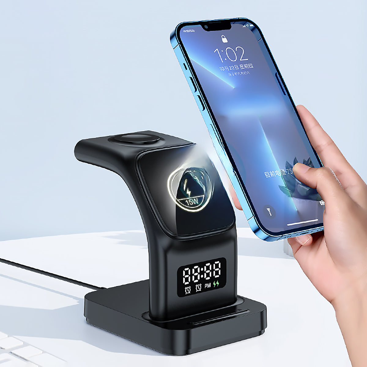 3-in-1 Wireless Desktop Charging Station for Phone, Watch & Earbuds-2