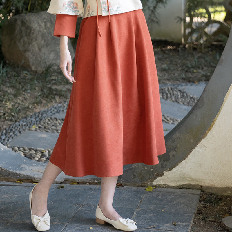 Frühlings- und Herbst neuer chinesischer Retro National Style Lady Print Deerskin Velvet Tang Kostüm geändert Hanfu Zen Teeanzug Set Set