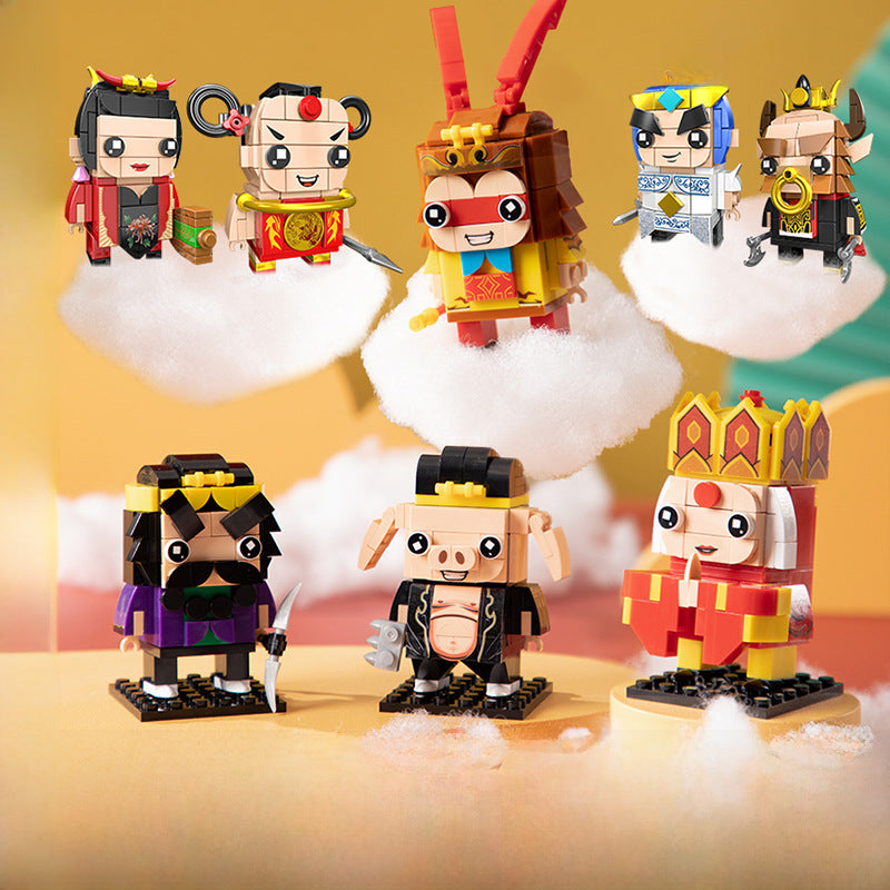 Chinesische Lego -Bausteine nationale Trendreise zum West Monkey King Ornamente Kinderpädagogische Puzzletarife
