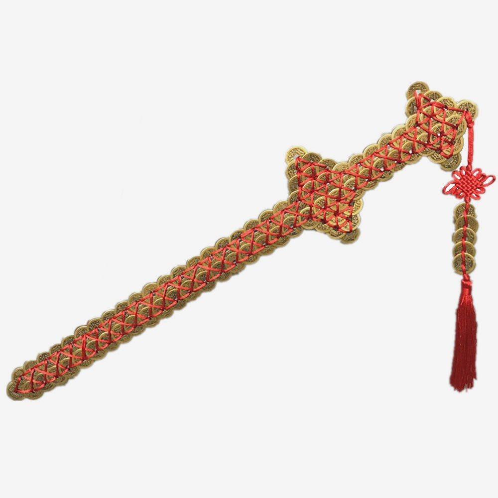 Red Rope Braided Five Emperor Money Copper Sword Feng Shui Gifts