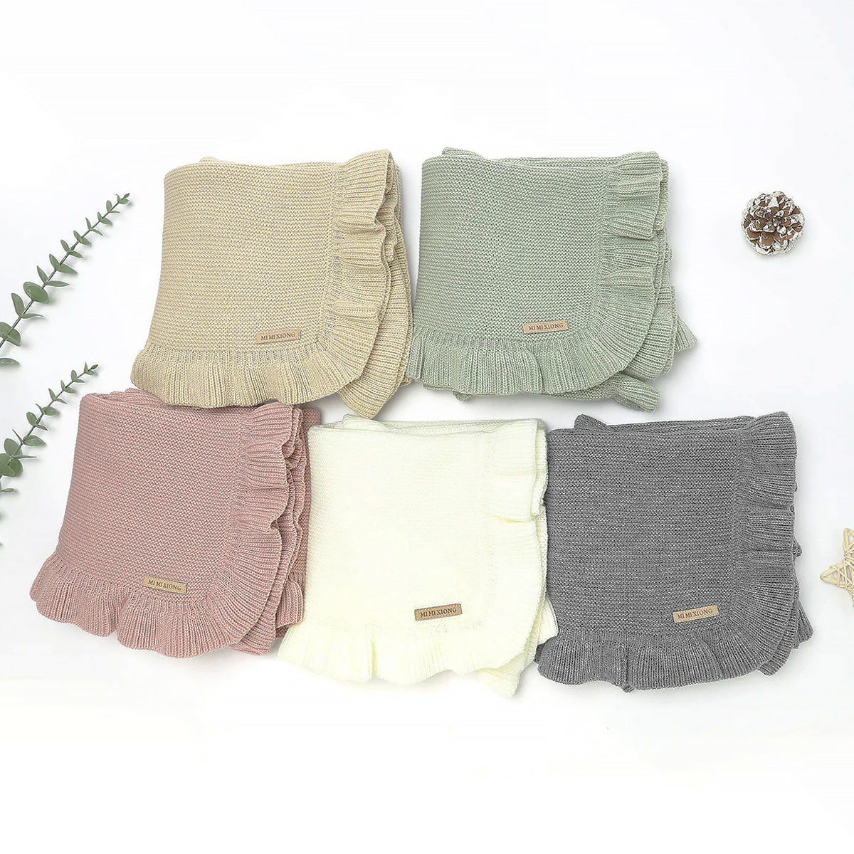 Knitted Baby Blanket Ruffle Newborn Swaddle Wrap All Season-3