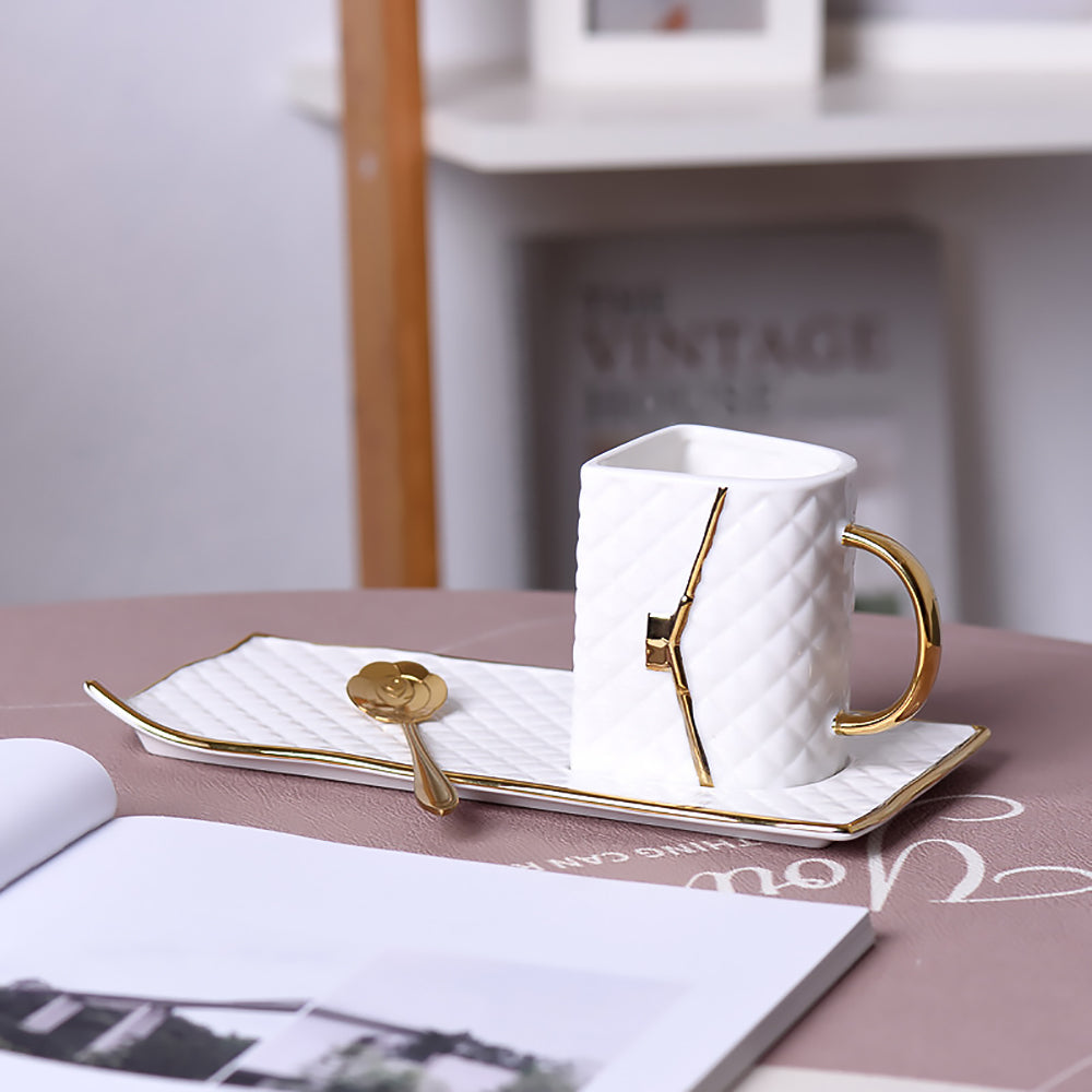 Handbag Style Ceramic Mug and Plate Set for Coffee Breakfast or Office Use-4