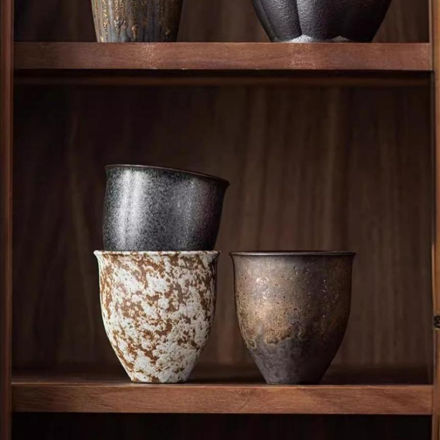 Oolong Tea Set Gilt Iron Rust Glaze Vintage Rough Pottery Teacup-1