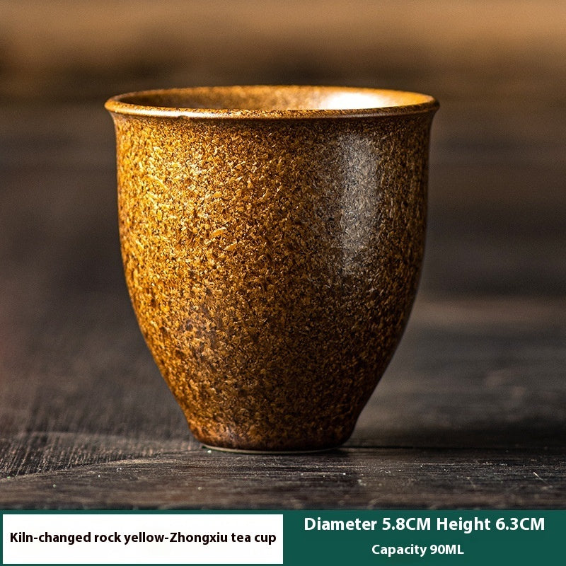 Oolong Tea Set Gilt Iron Rust Glaze Vintage Rough Pottery Teacup-8