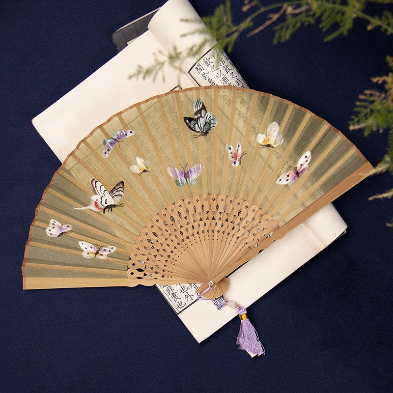 Su Embroidery Folding Fan Orchid & Butterfly Chinese Style Gift-2