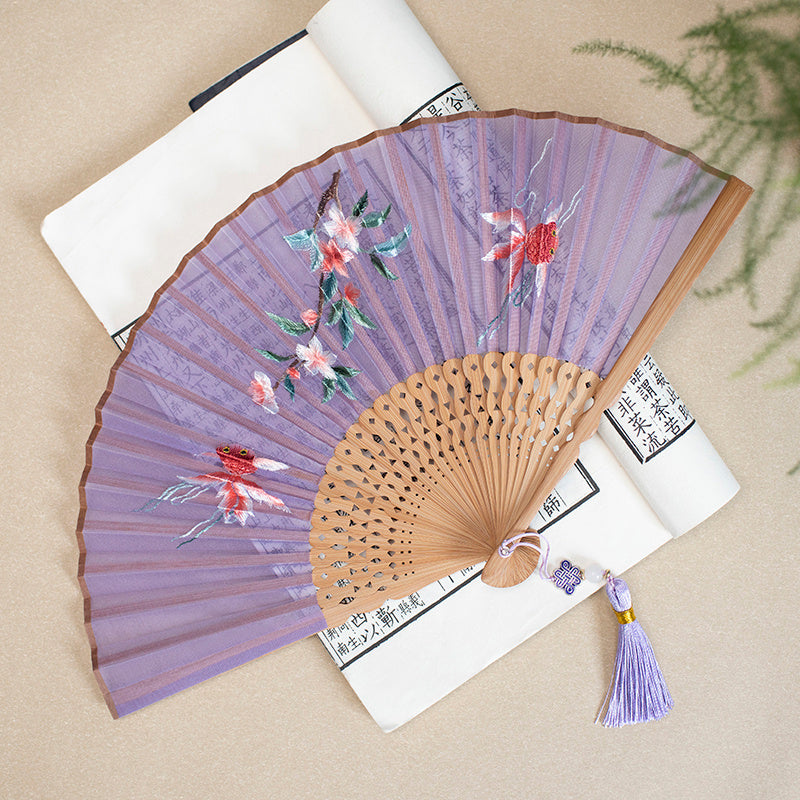 Su Embroidery Folding Fan Orchid & Butterfly Chinese Style Gift-6
