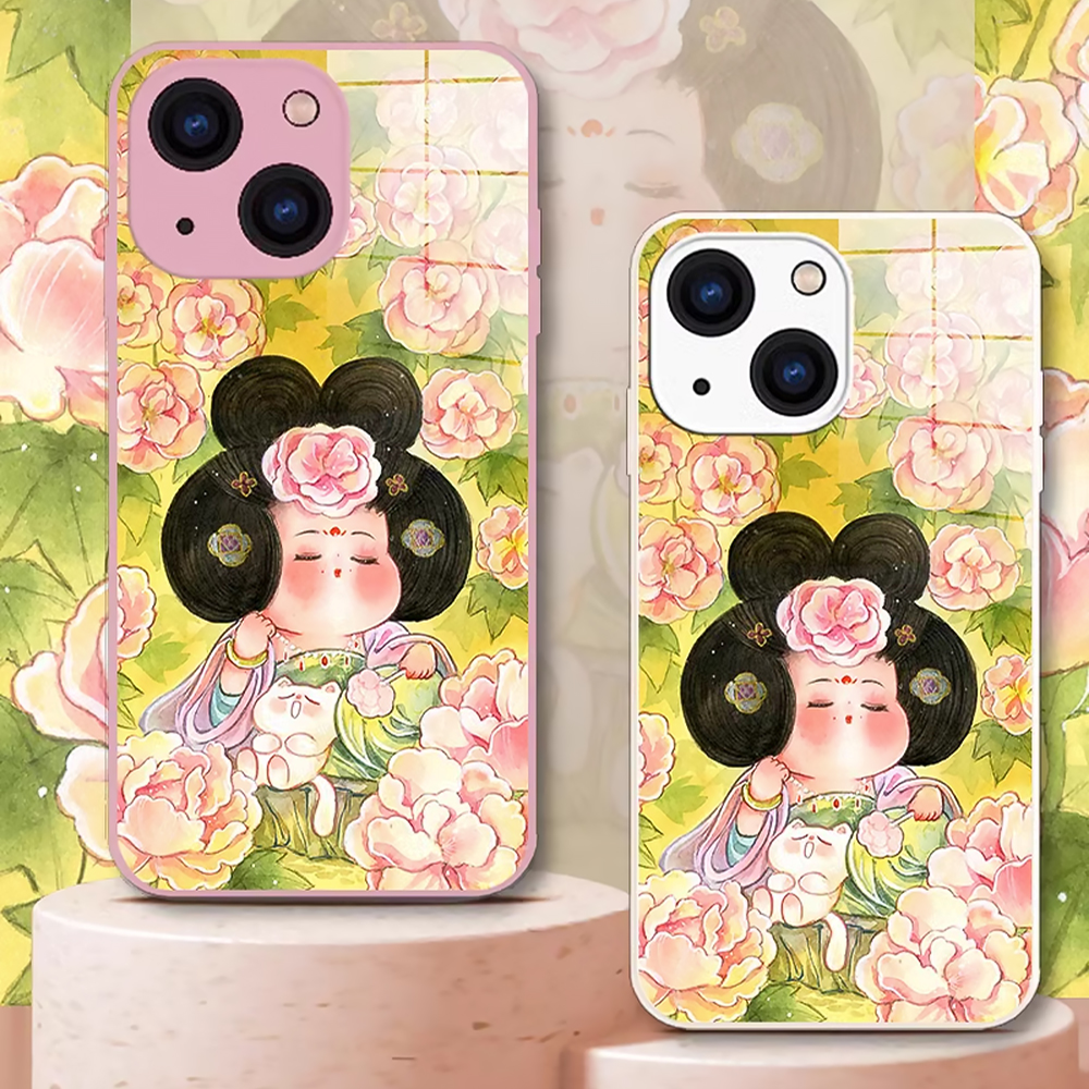 Peony Noble Consort Pattern Tempered Glass Phone Case-1