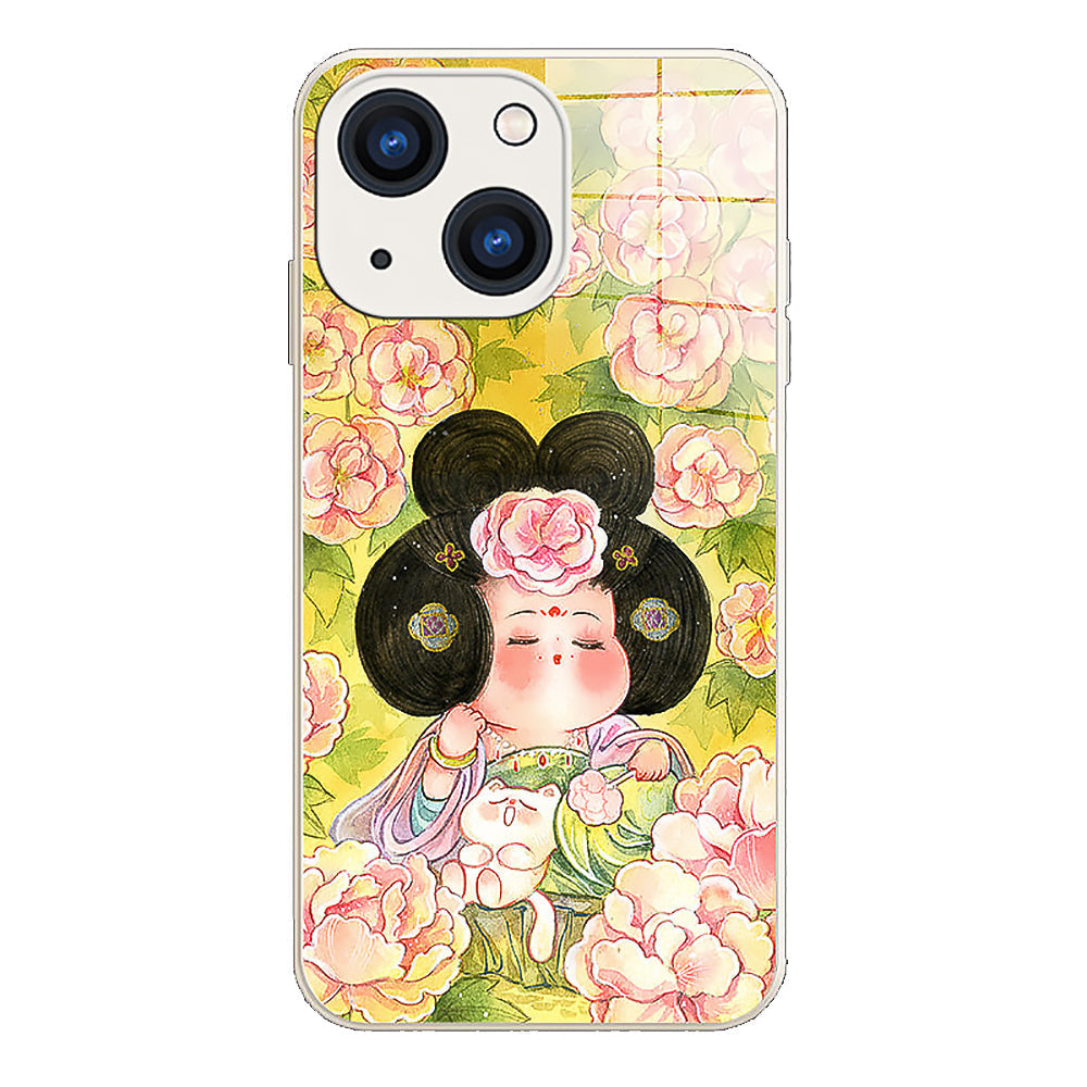 Peony Noble Consort Pattern Tempered Glass Phone Case-2