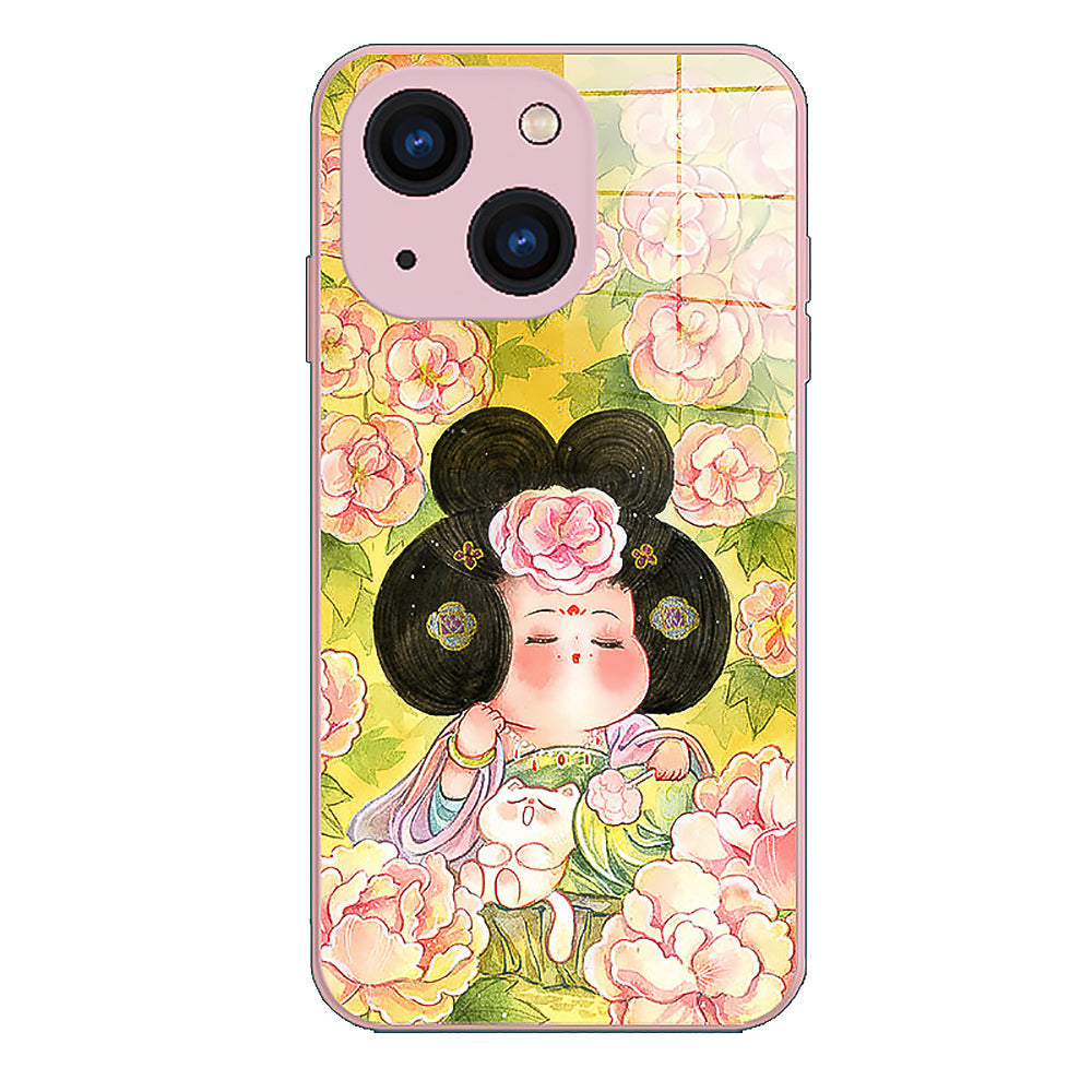 Peony Noble Consort Pattern Tempered Glass Phone Case-3