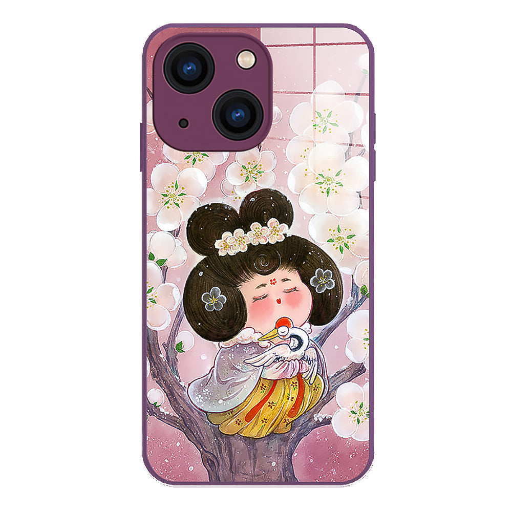Plum Blossom Noble Consort Pattern Tempered glass Phone Case-5