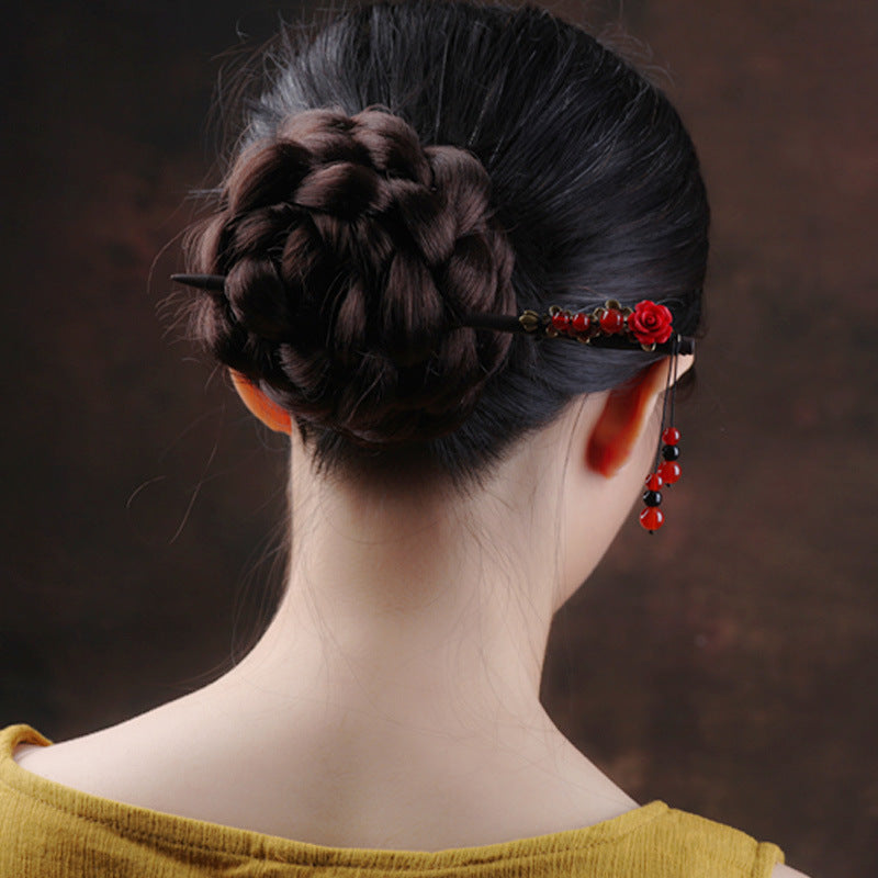 Red Agate Rose Vintage Hairpin-4