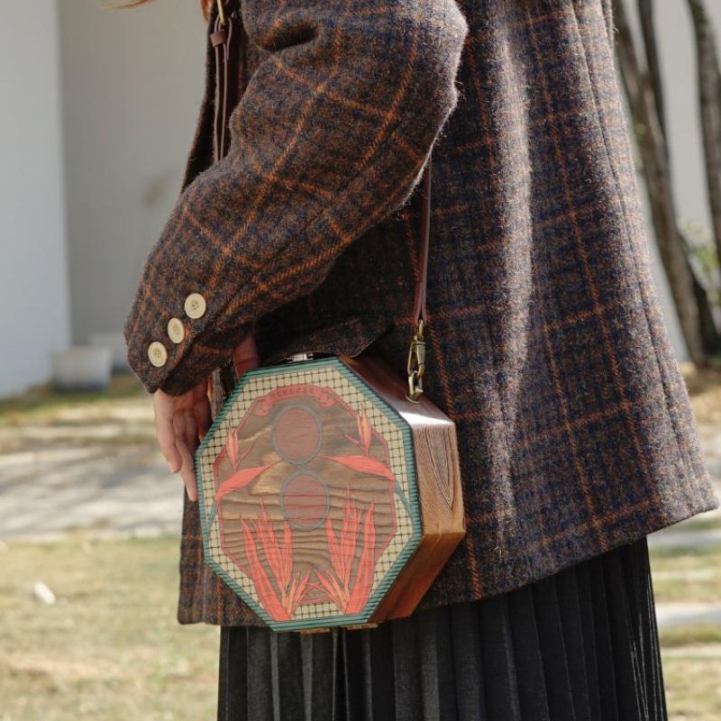 Retro Women Printed Shoulder Octagonal Bag Crossbody Bag-2