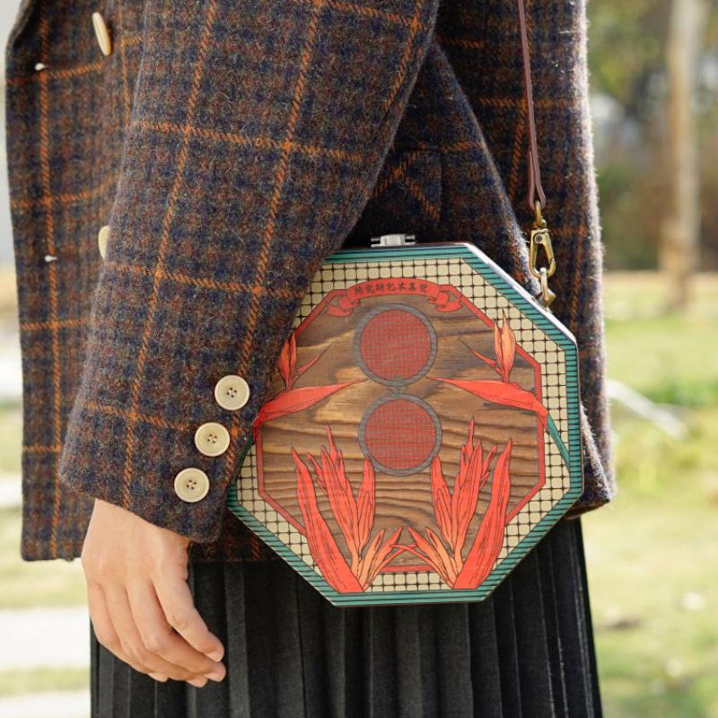 Retro Women Printed Shoulder Octagonal Bag Crossbody Bag-4