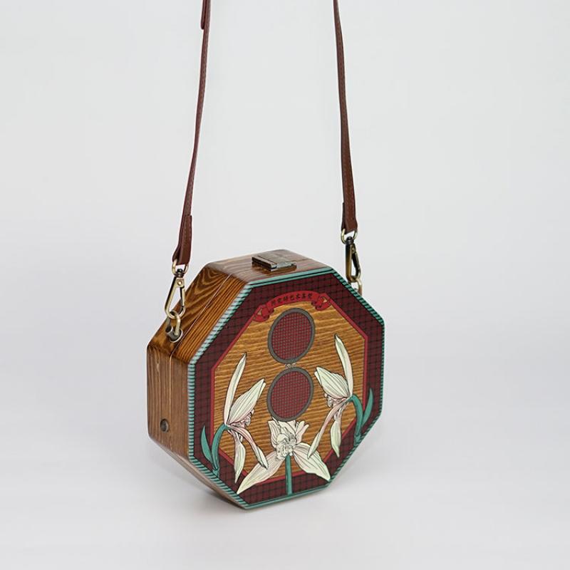 Retro Women Printed Shoulder Octagonal Bag Crossbody Bag-7