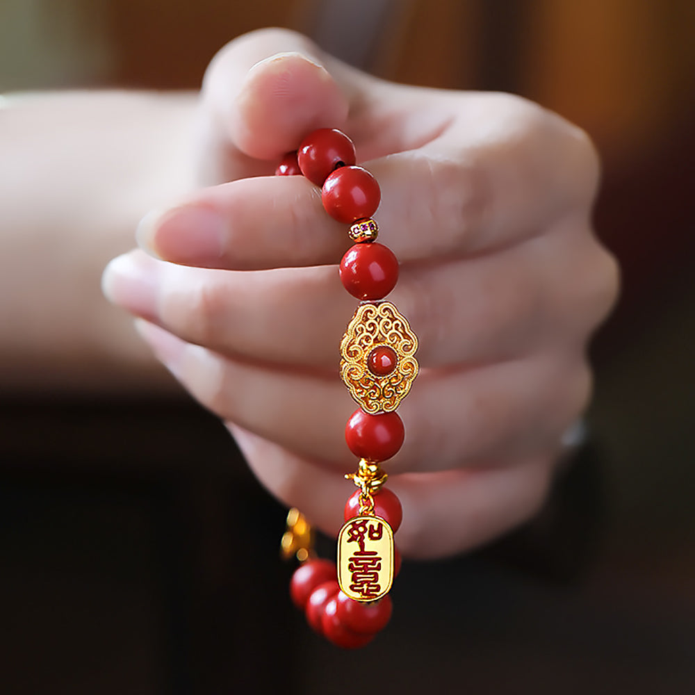 Cinnabar Ruyi & Fulu Bracelet Lucky Gift for Women-3