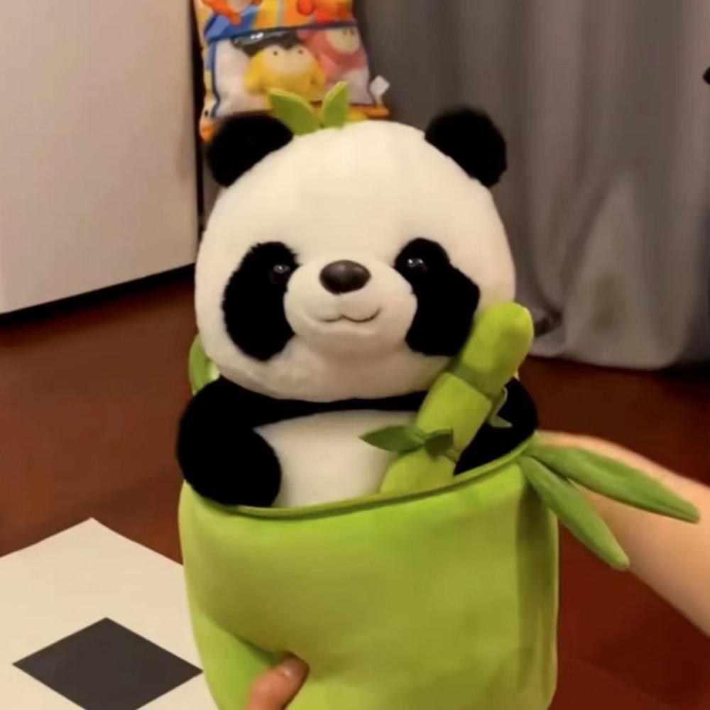 Simulated Bamboo Tube Flower Panda Pillow Plush Doll-5