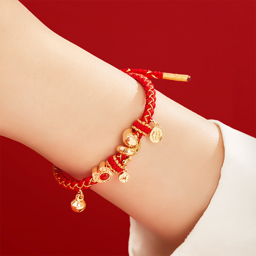 Zodiac Snake Red Rope Bracelet Red Agate Gold-Plated Charm-4