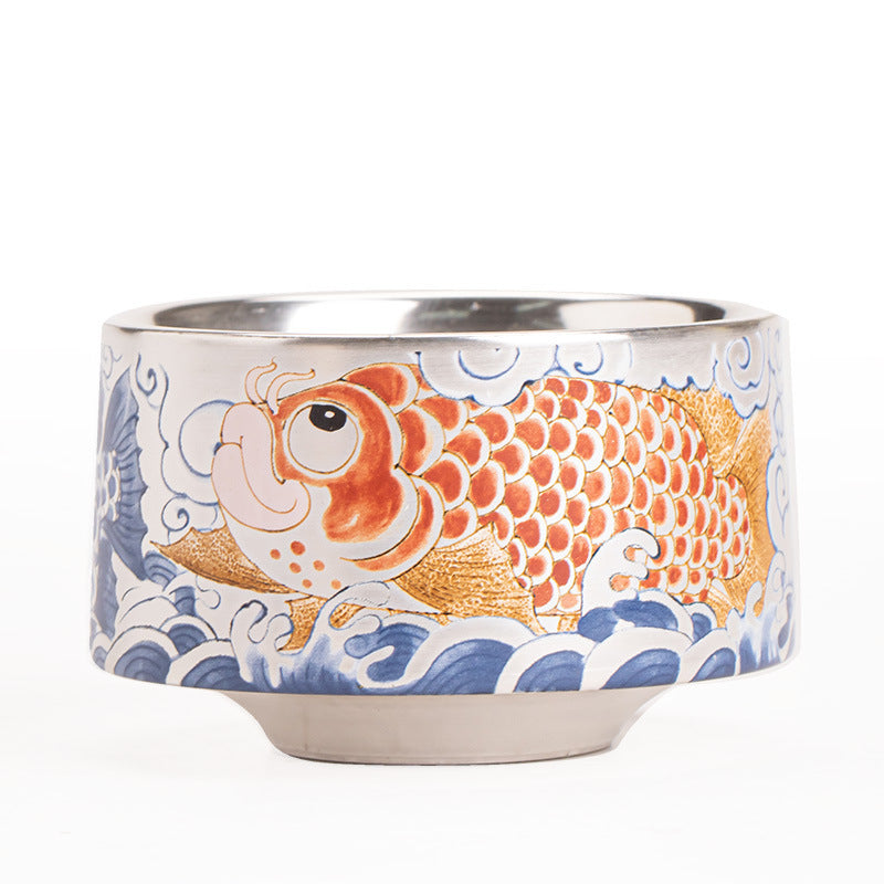 Tea Set Gift Set Hand Painted Koi Porcelain Silver Plated Master Cups-5