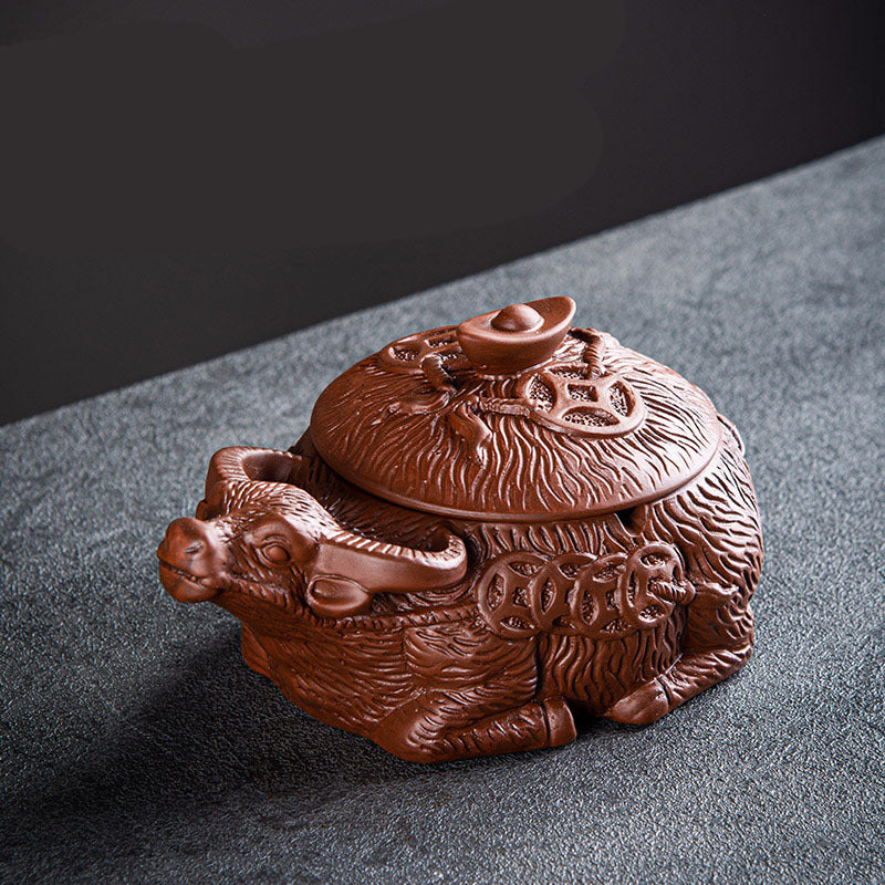 Wealth Buffalo Creative Household Purple Clay Ashtray with Lid-2