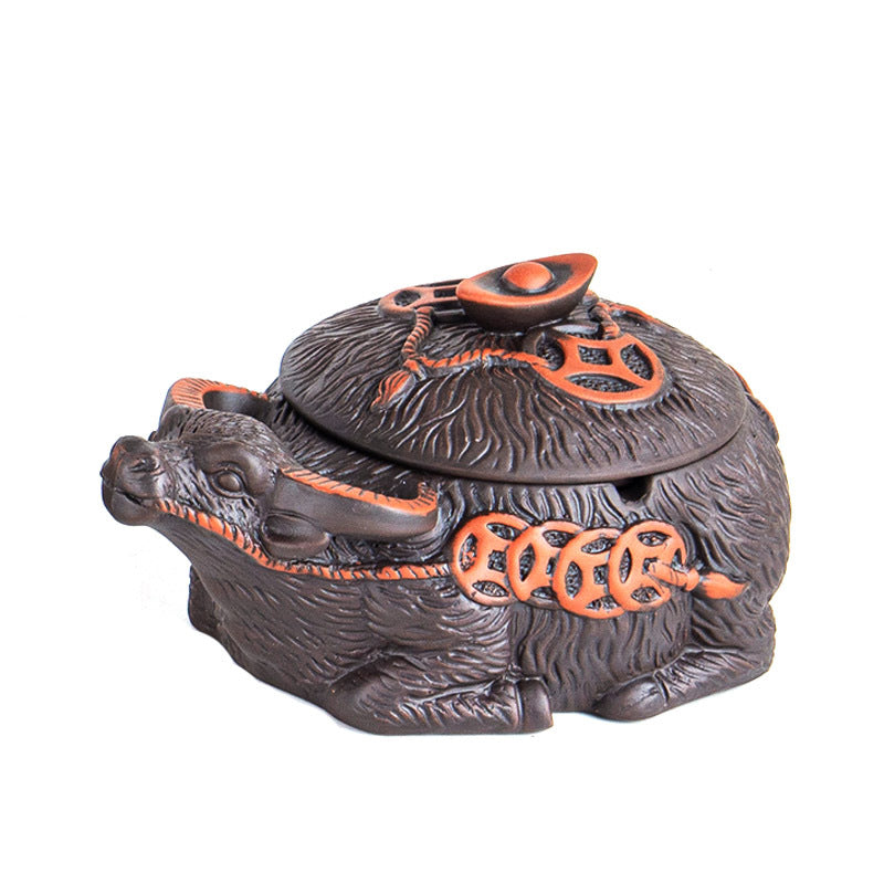 Wealth Buffalo Creative Household Purple Clay Ashtray with Lid-5