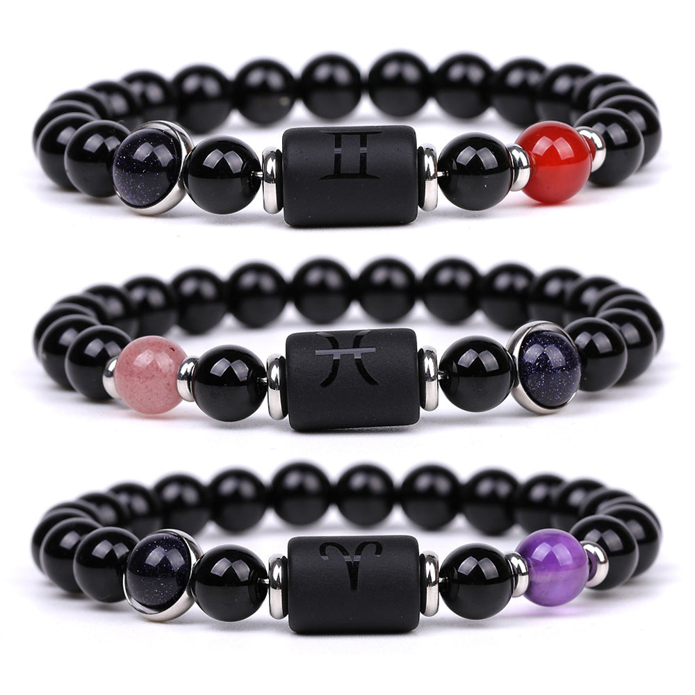 Natural Agate Zodiac Bracelet Unisex Astrology Jewelry-1