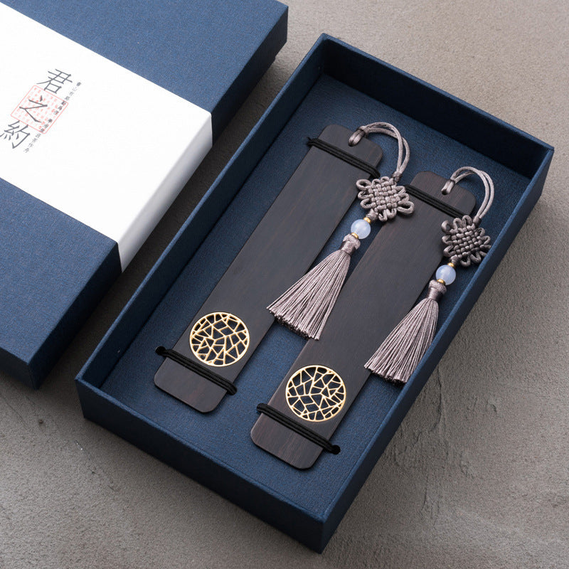 Antique wooden engraved bookmarks with peace knot design