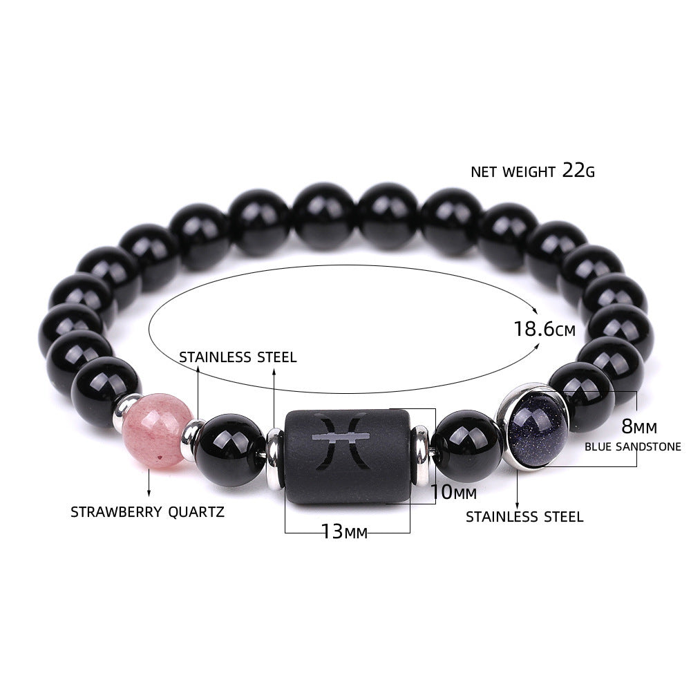 Natural Agate Zodiac Bracelet Unisex Astrology Jewelry-5