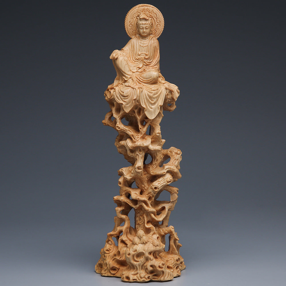 Sitzende Baumrebe Guanyin Buddha Statue Ornamente Holzhandwerk