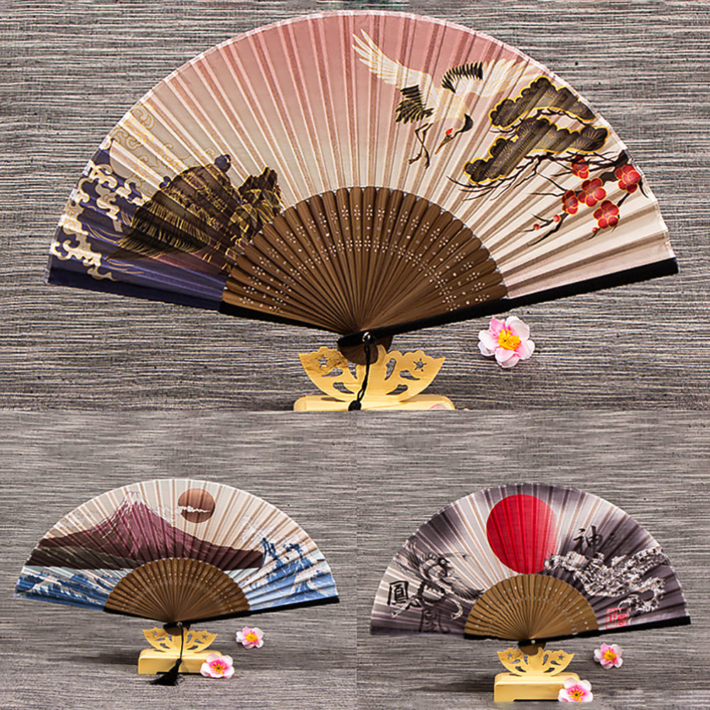 Dragon Phoenix Head Green Bamboo Matte Silk Folding Fan-1