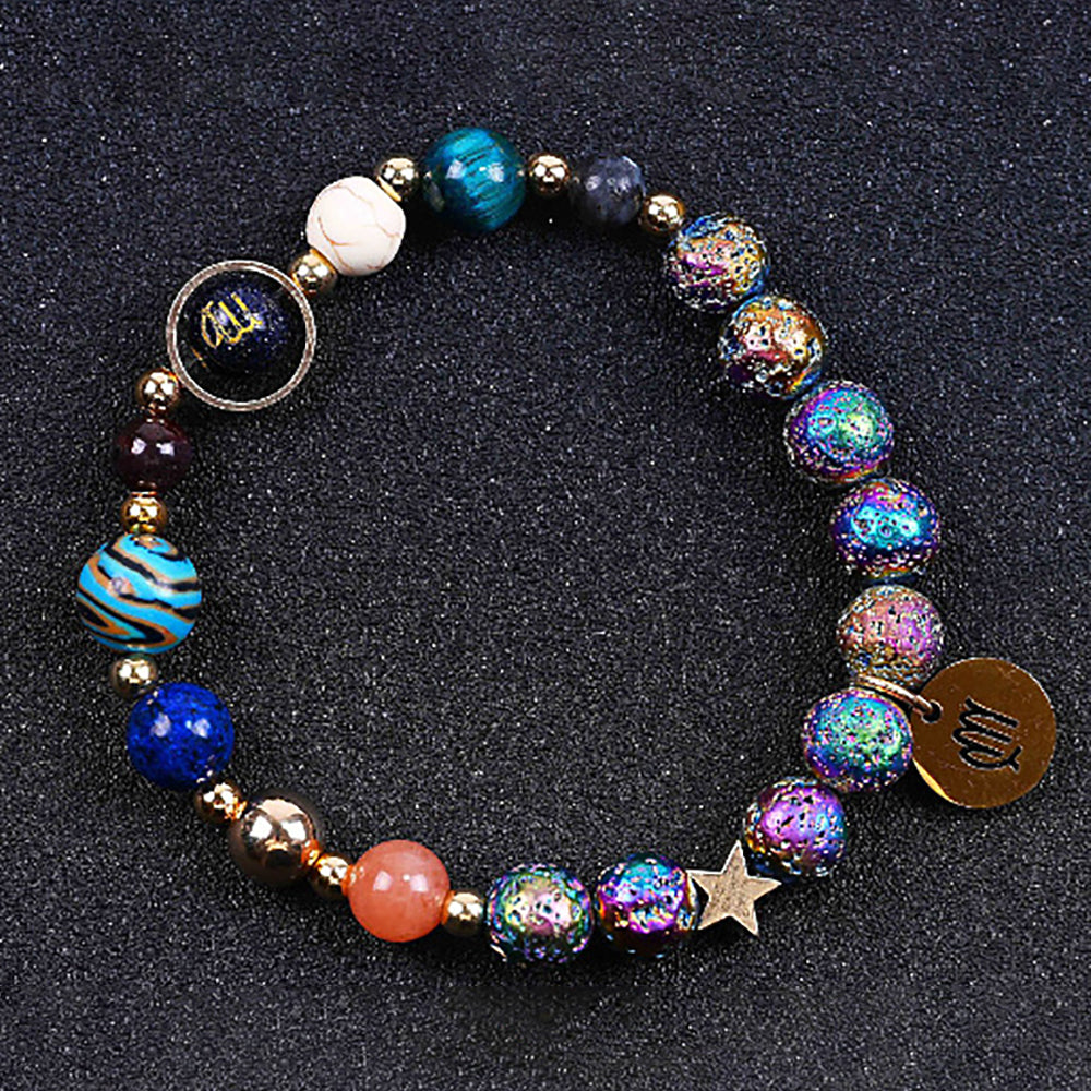 Couple Zodiac Bracelet Blue Sandstone & Lava Rock Beads-13