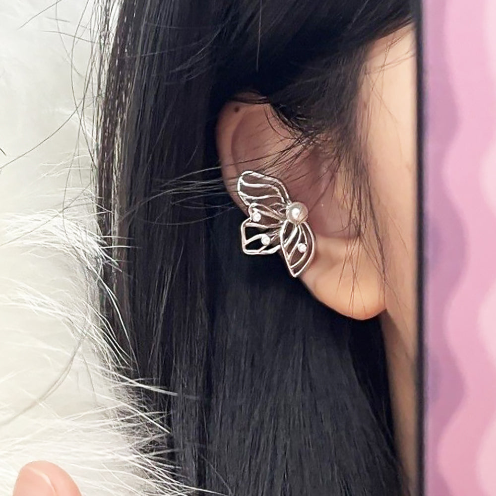 Butterfly Pearl Single Ear Cuff Jewelry Gift for Girlfriend-2