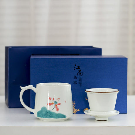 Weißes Porzellan Celadon Haushalt handgemaltem gefilterter Teetasse mit Deckel