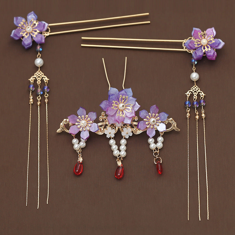 Hanfu butterfly hairpin with tassel and gold-silver finish