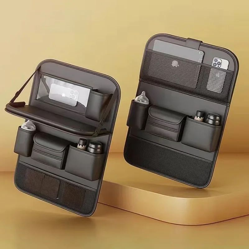Car Seat Storage Bag Foldable Table Tray PU Leather Tablet Holder Cool Car Accessories