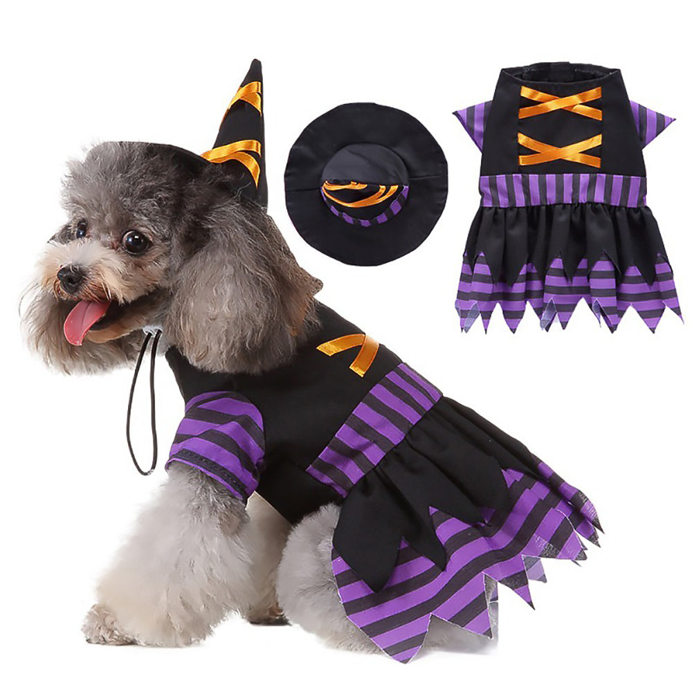 Halloween Witch Pet Costume Purple Dress for Dogs and Cats-1
